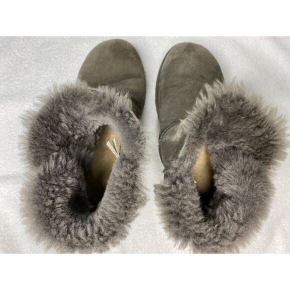 UGG Classic Mini Bailey Button Boots Women's 9 Bling Gray Sheepskin Suede Fur - Picture 5 of 11